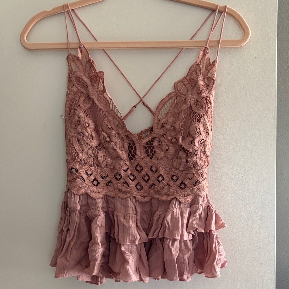 Free People Lace Ruffle Camisole - Dusty Rose